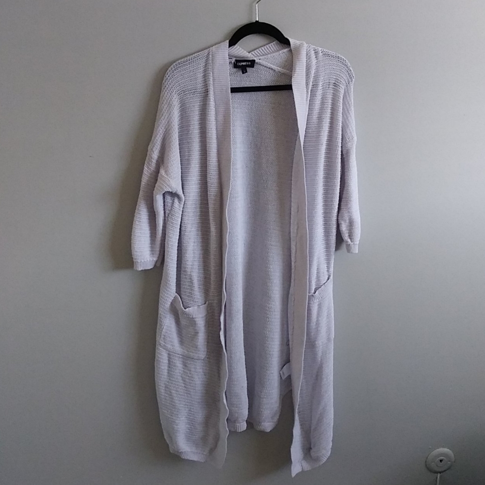 White loose knit long cardigan